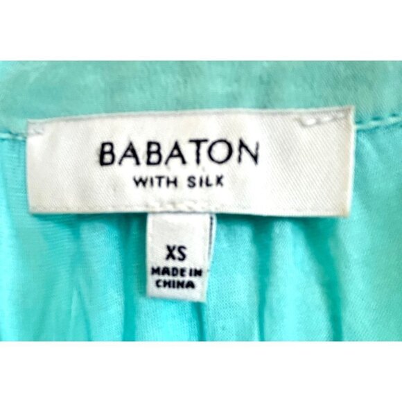 Babaton Blouse Womens XS Aqua Silk Chiffon Short Sleeve Combo High Low Soft - Picture 4 of 6